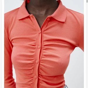 NWT Zara ruched polo top (salmon pink)